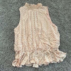 White Birch Women's‎ Medium Floral Print Sleeveless Ruffle Peplum Top